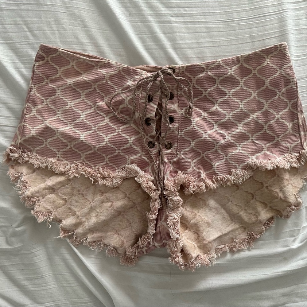 Indah Pink Jean Shorts with Frayed Trim